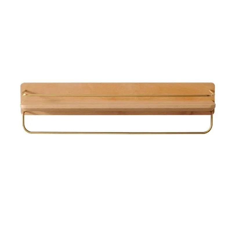 Bamboo Bathroom Shelf Wall Mounted with Metal Guard Rail