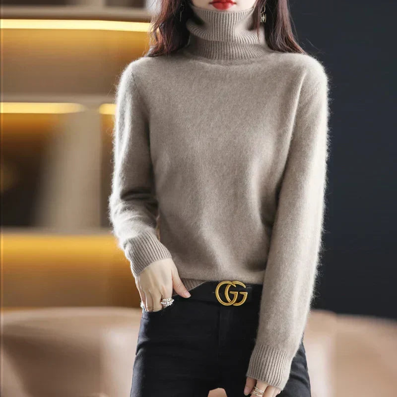 Cashmere Turtleneck Sweater Womens Pure Cashmere Fitted Knit