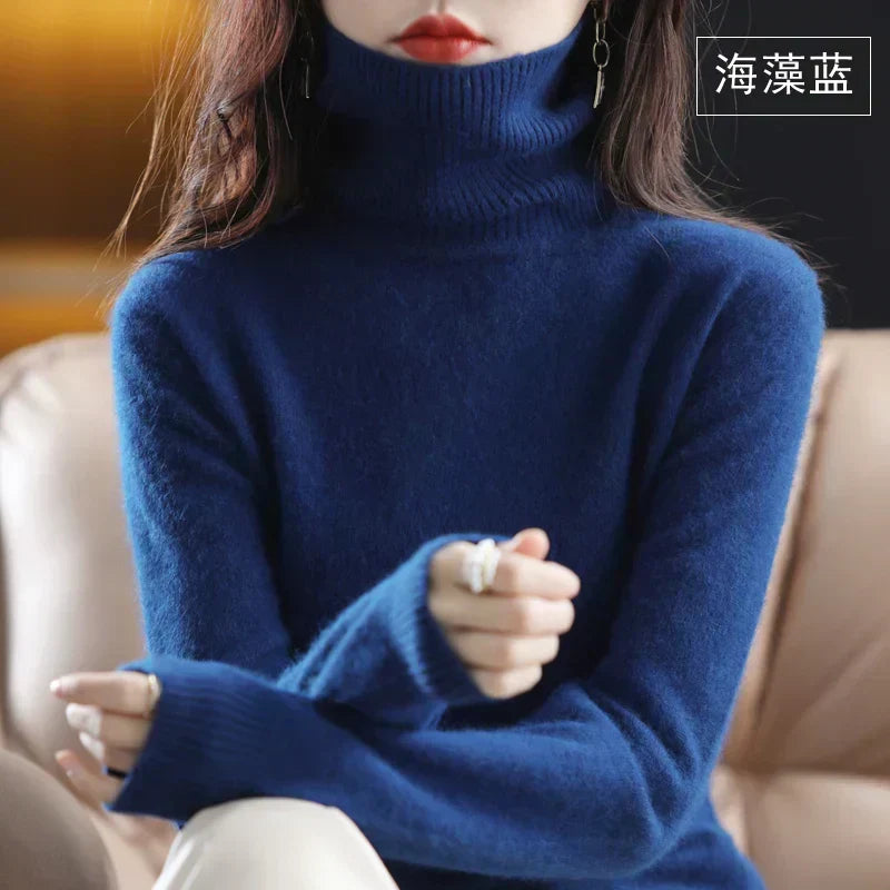 Cashmere Turtleneck Sweater Womens Pure Cashmere Fitted Knit