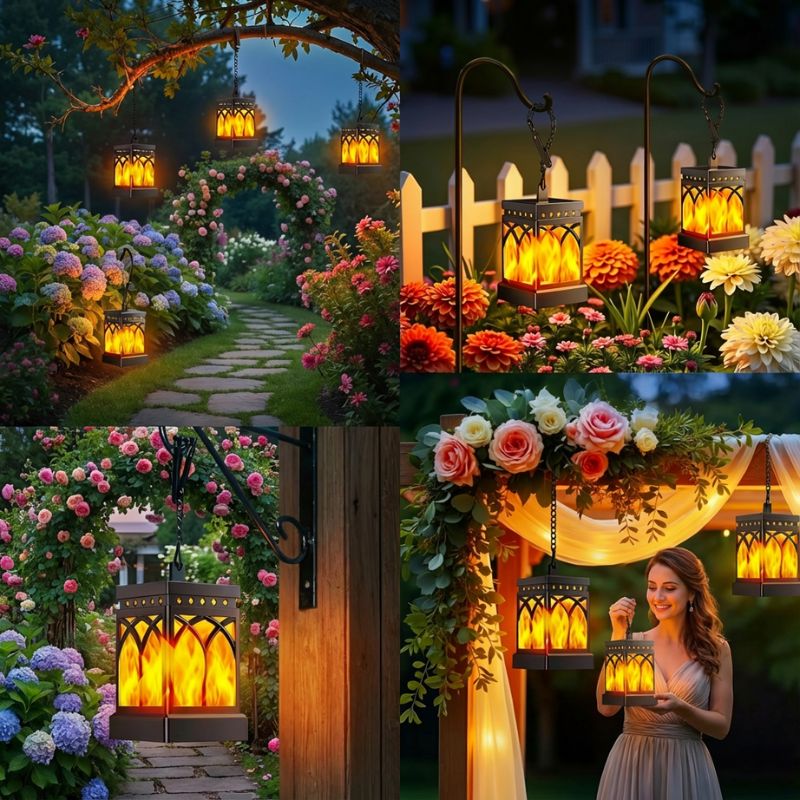Solar Lantern Lights Outdoor IP65 Waterproof Flickering Flame for Garden Path