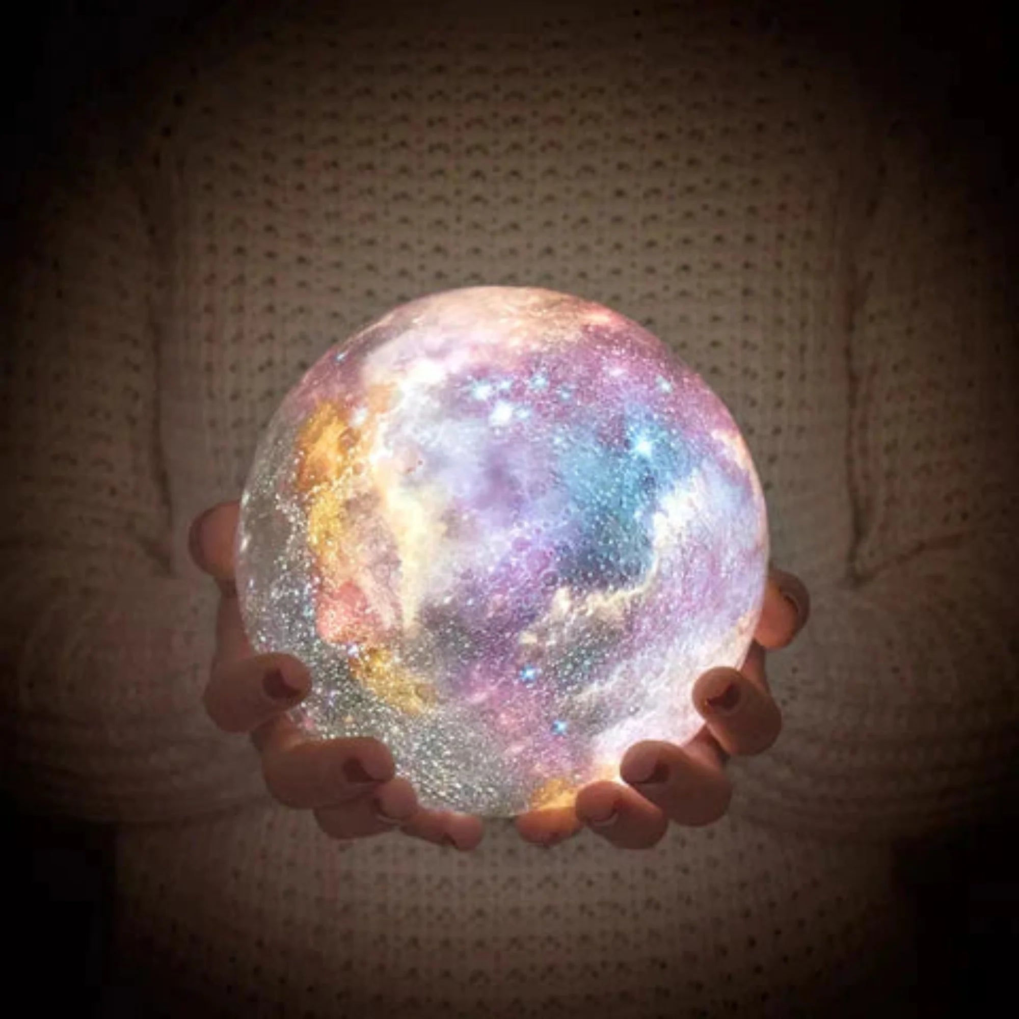 Moon Lamp 3D Printed 16 Color Touch Rechargeable Night Light with Wood Stand