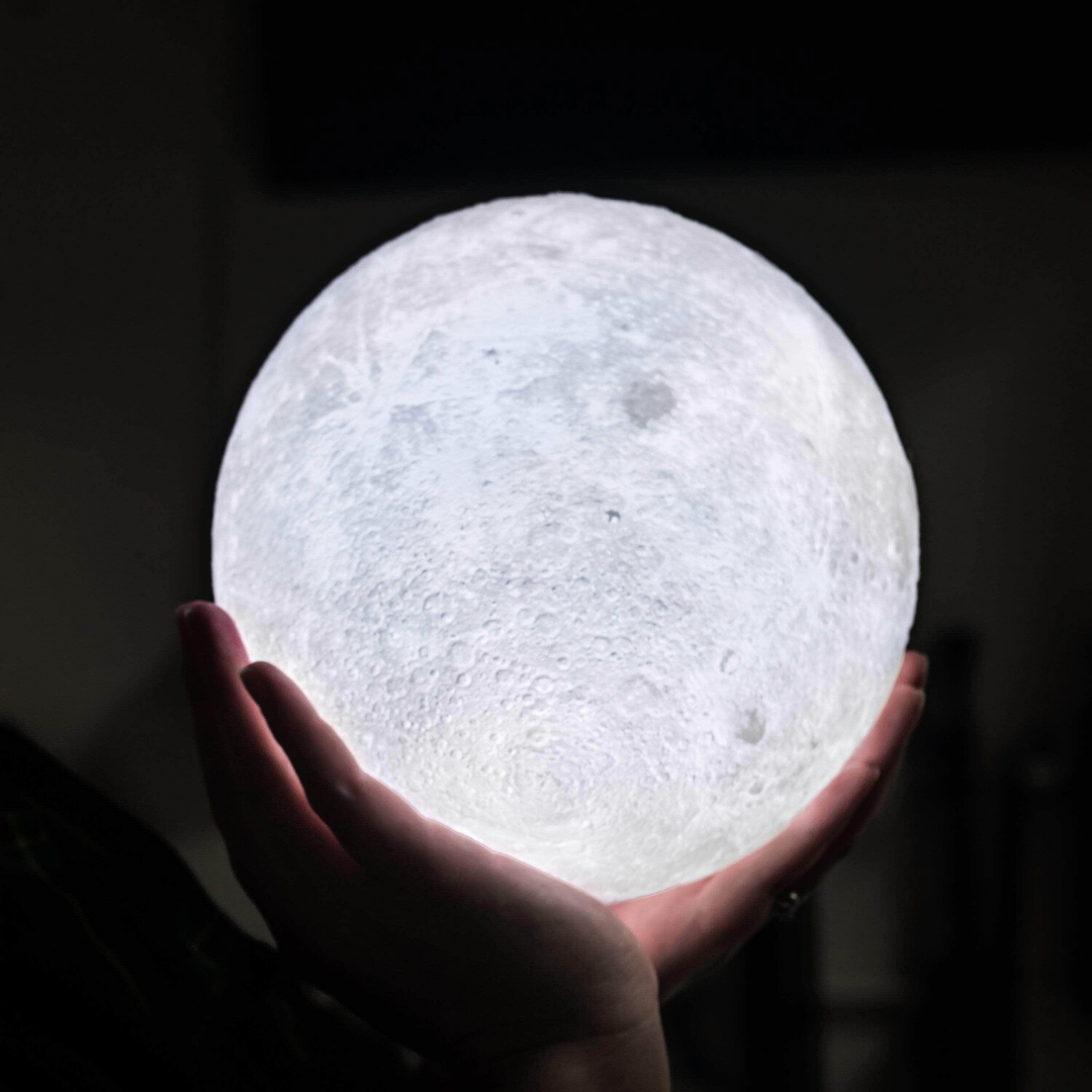 Moon Lamp White 3D Printed Lunar Surface Night Light in Four Sizes