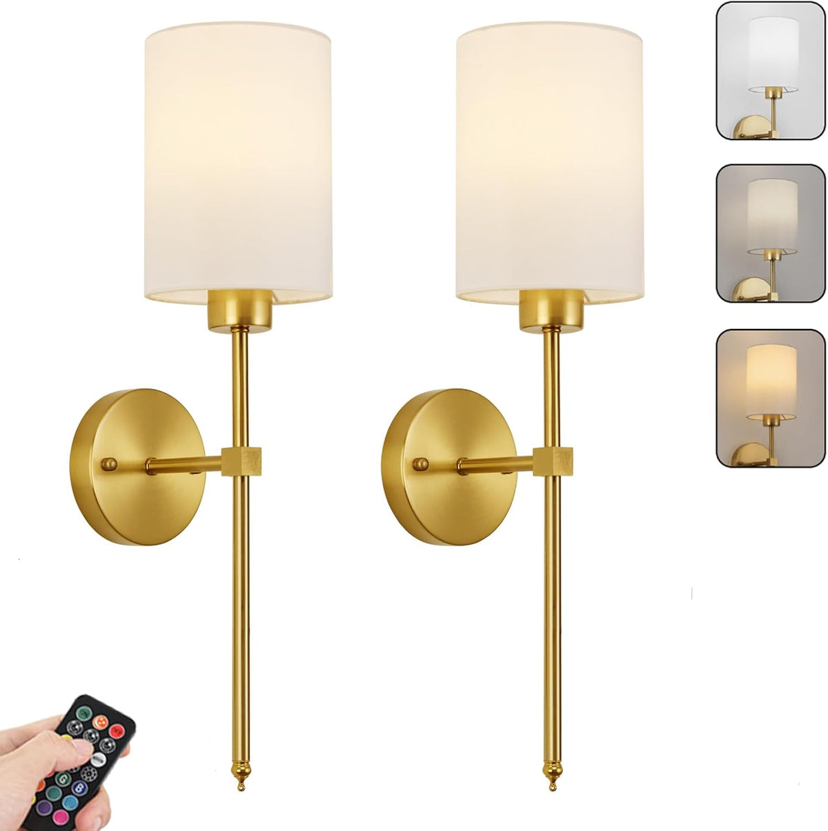 Battery Operated Wall Sconces Set of 2 Rechargeable Dimmable with Remote