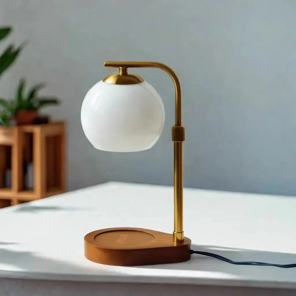 Candle Warmer Lamp with Globe Glass Shade and Wood Base