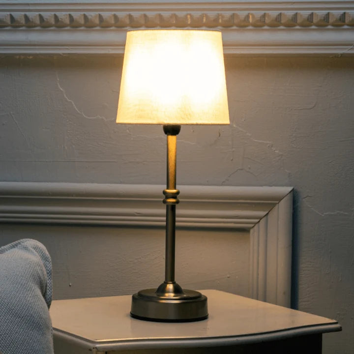 Cordless Table Lamp Fabric Shade Retro Rechargeable Dimmable for Bedside