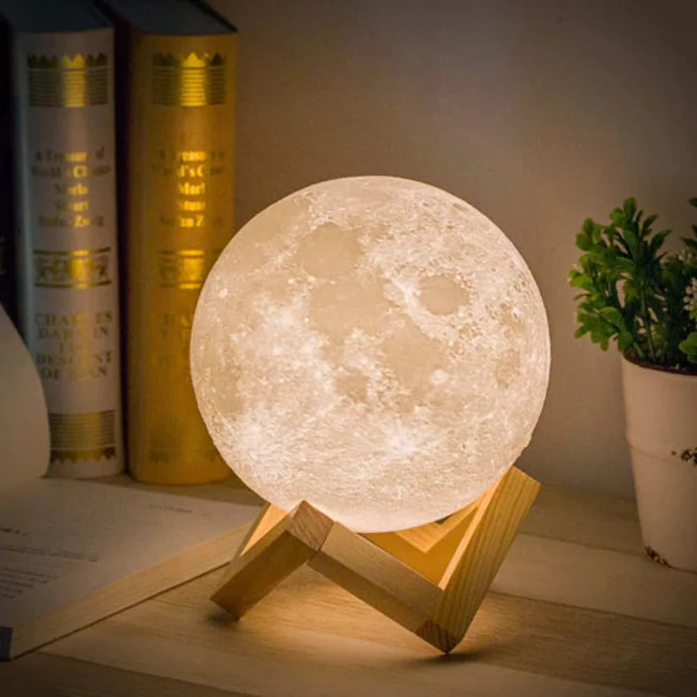 Moon Lamp White 3D Printed Lunar Surface Night Light in Four Sizes