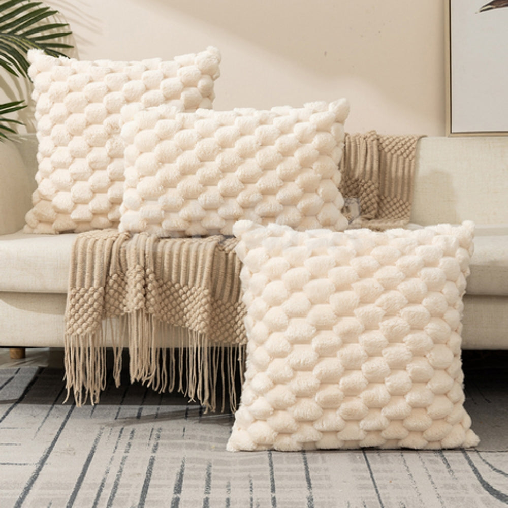 Plush Textured Throw Pillow Cover with 3D Bubble Weave