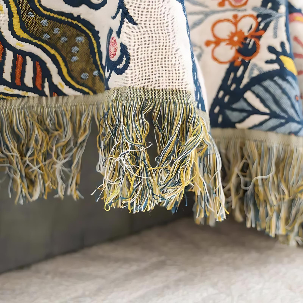 Jacquard Throw Blanket Reversible Cotton Floral Fringed