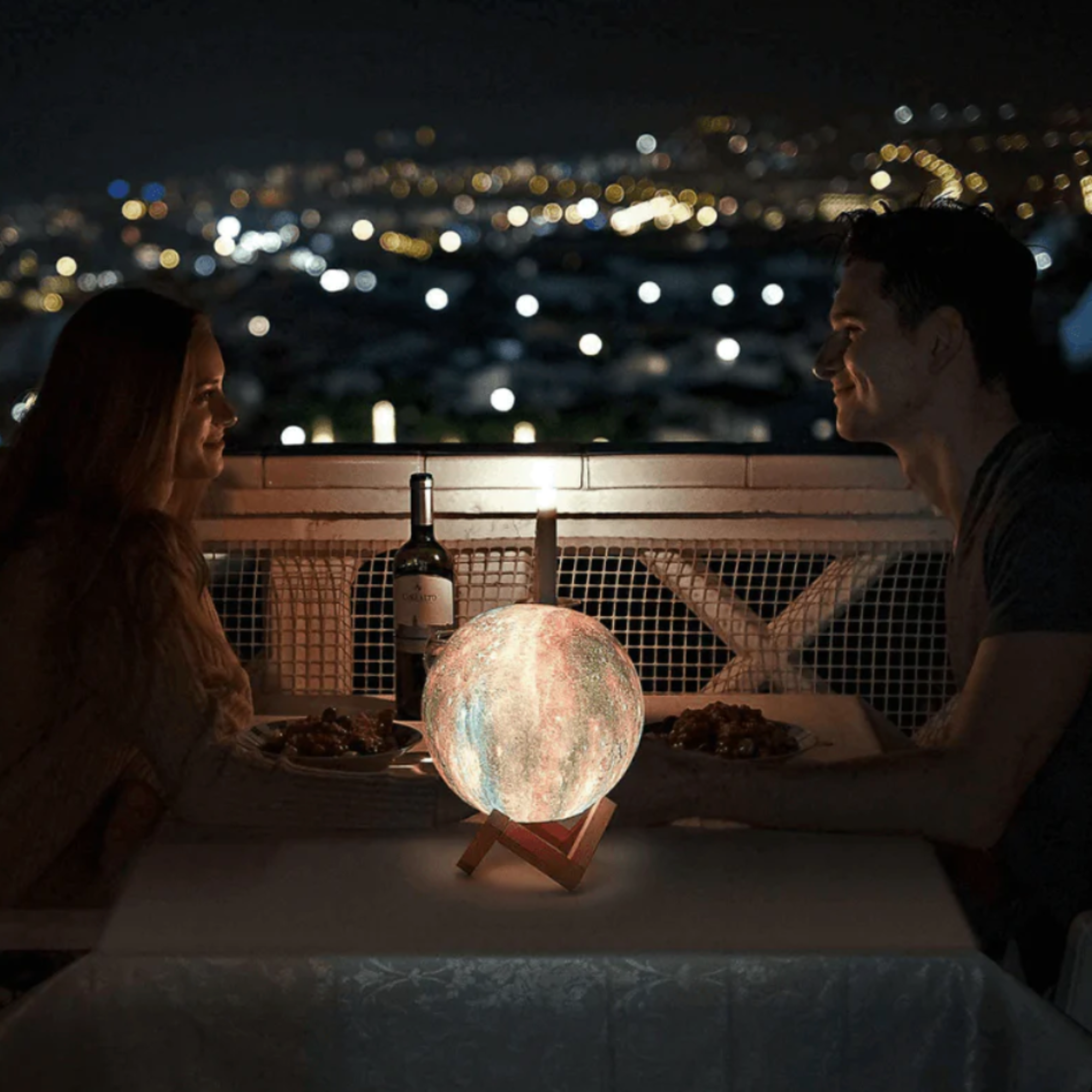 Moon Lamp 3D Printed 16 Color Touch Rechargeable Night Light with Wood Stand