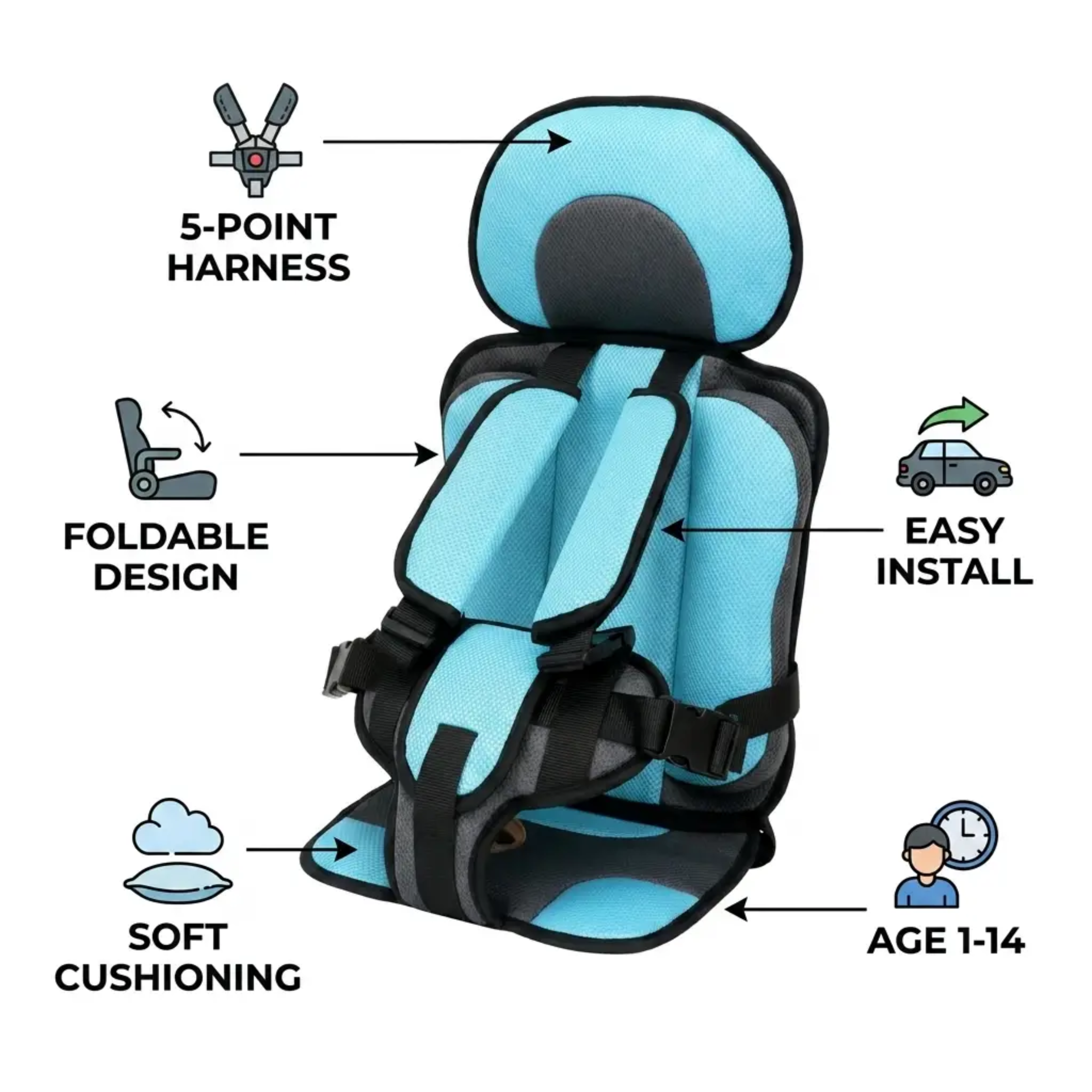 Portable Foldable Child Travel Booster Seat Compact for Trips and Taxis