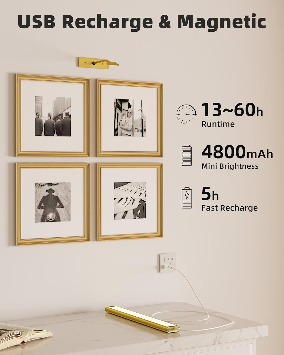 Picture Light Rechargeable Magnetic Mount High CRI for Artwork and Photos