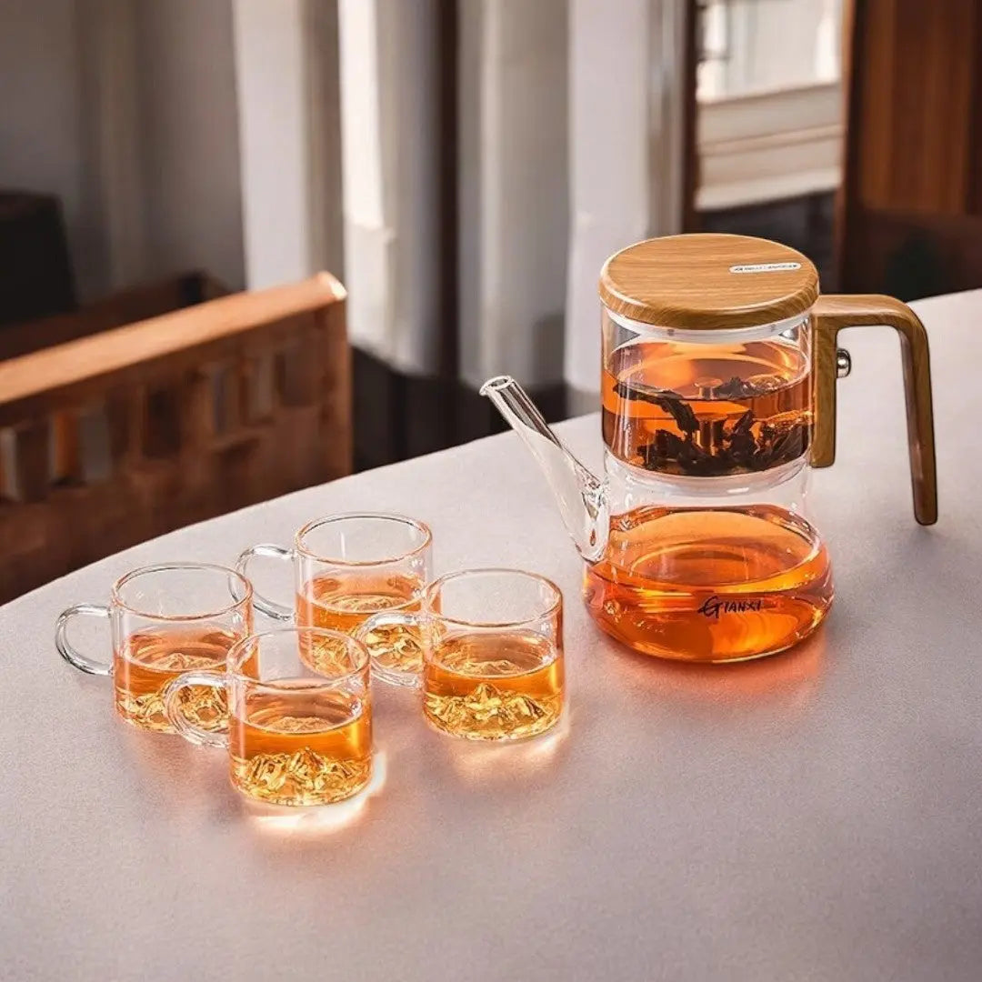 Two-Chamber Magnetic Glass Teapot with Wood Handle