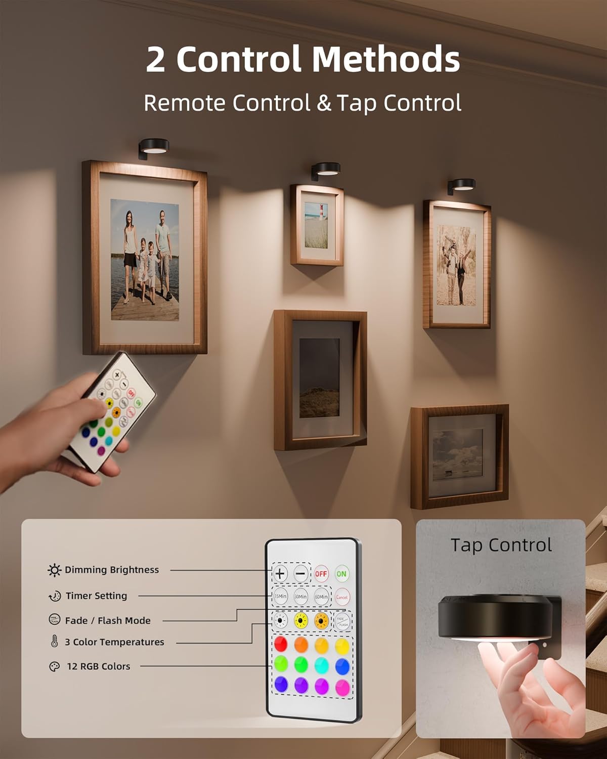 Picture Light Battery Operated Rechargeable Dimmable with Remote for Wall Art