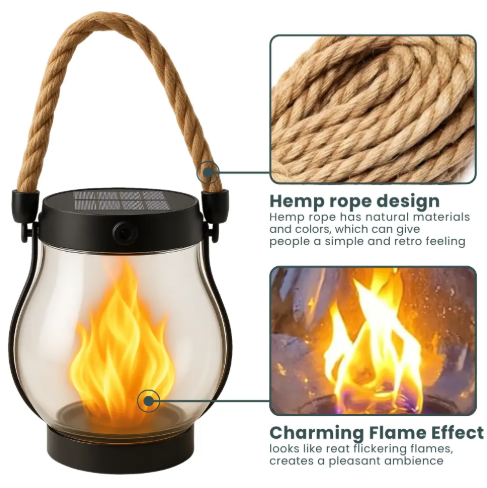 Rechargeable Lantern USB Portable Flame Effect Light with Rope Handle