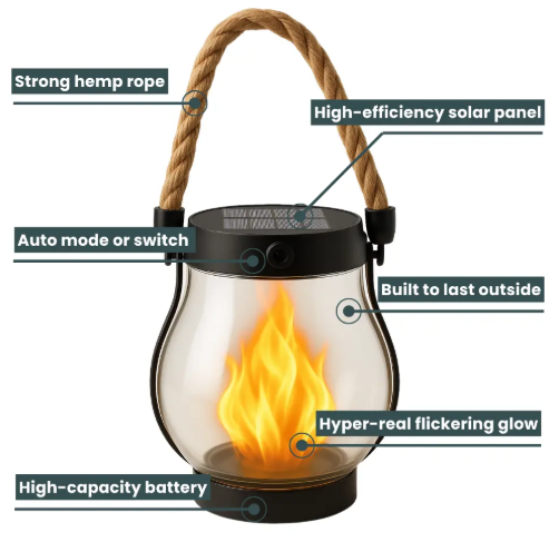 Rechargeable Lantern USB Portable Flame Effect Light with Rope Handle