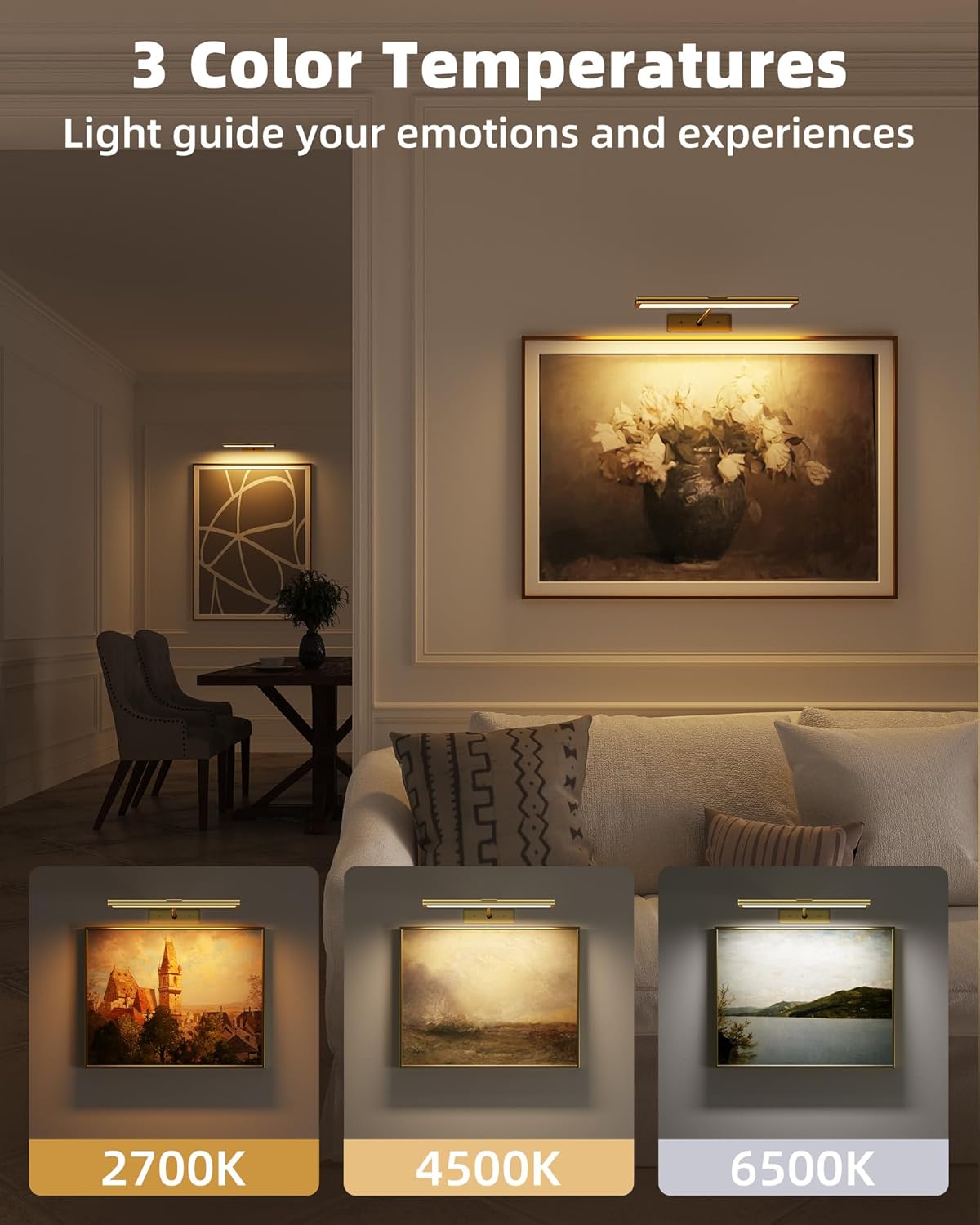 Picture Light Rechargeable Magnetic Mount High CRI for Artwork and Photos