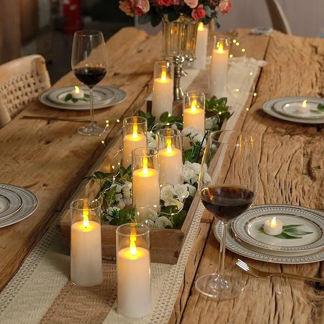 Flameless Candles 9 Piece Set LED Flickering Battery Operated for Mantel
