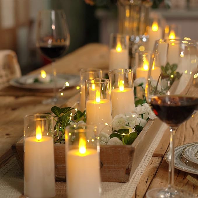 Flameless Candles 9 Piece Set LED Flickering Battery Operated for Mantel