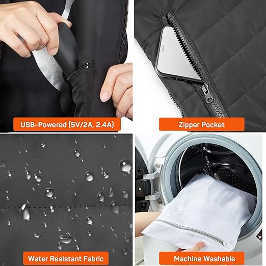 Heated Vest Unisex USB Powered with 10000mAh Battery Pack