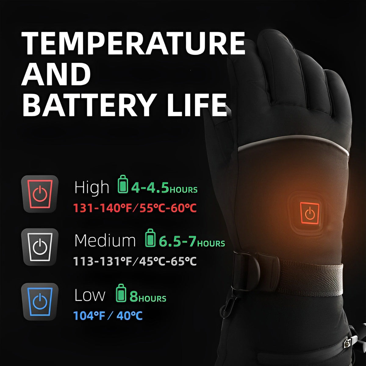 Battery Heated Gloves Rechargeable Three Heat Settings