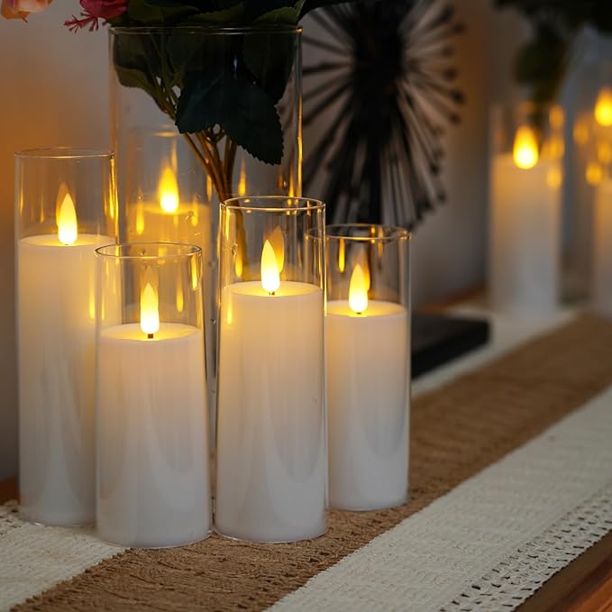 Flameless Candles 9 Piece Set LED Flickering Battery Operated for Mantel
