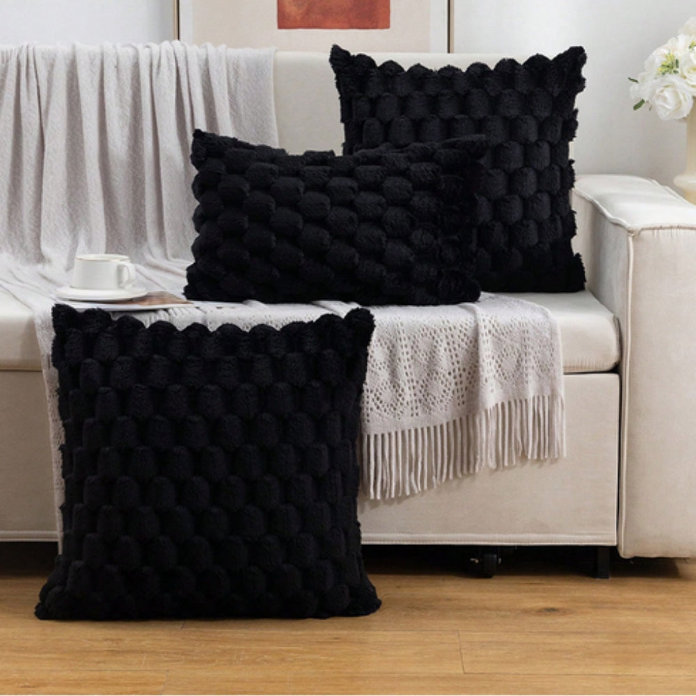 Plush Textured Throw Pillow Cover with 3D Bubble Weave