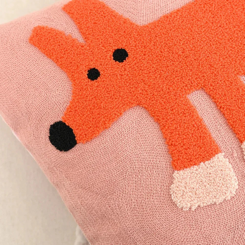 Embroidered Animal Throw Pillow Cover for Kids Room