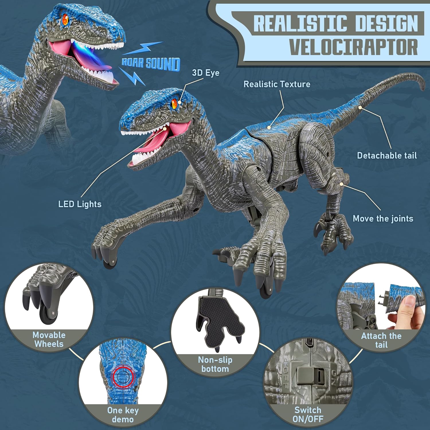 Remote Control Dinosaur Toy Velociraptor with Lights and Sounds