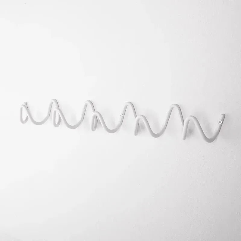 Squiggle Wall Hook Rack in Wrought Iron for Coats and Towels