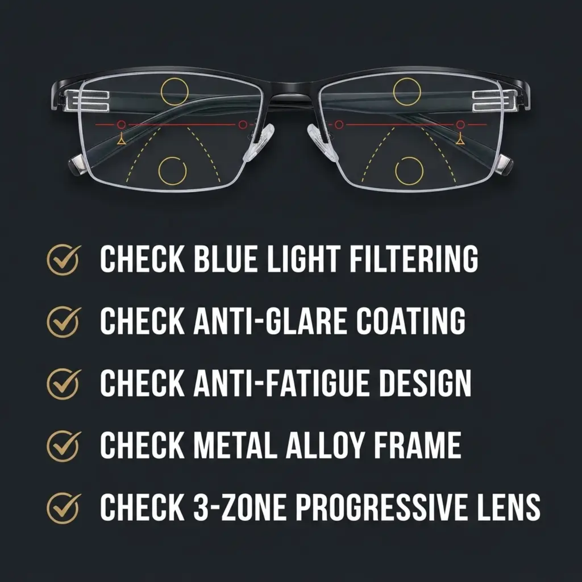 Progressive Reading Glasses Multifocal Lightweight Frame for Near and Mid Range