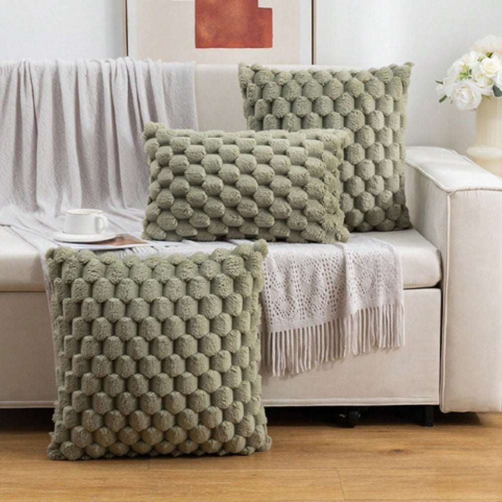 Plush Textured Throw Pillow Cover with 3D Bubble Weave