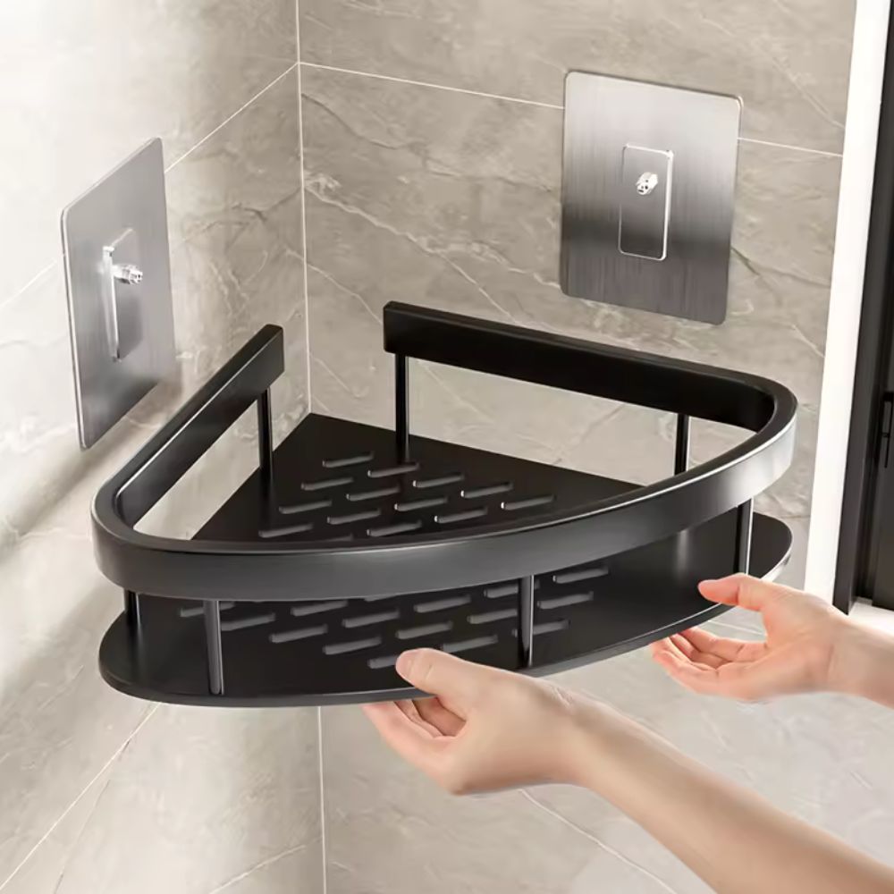 Aluminum Shower Caddy Adhesive Wall Shelf with Hook
