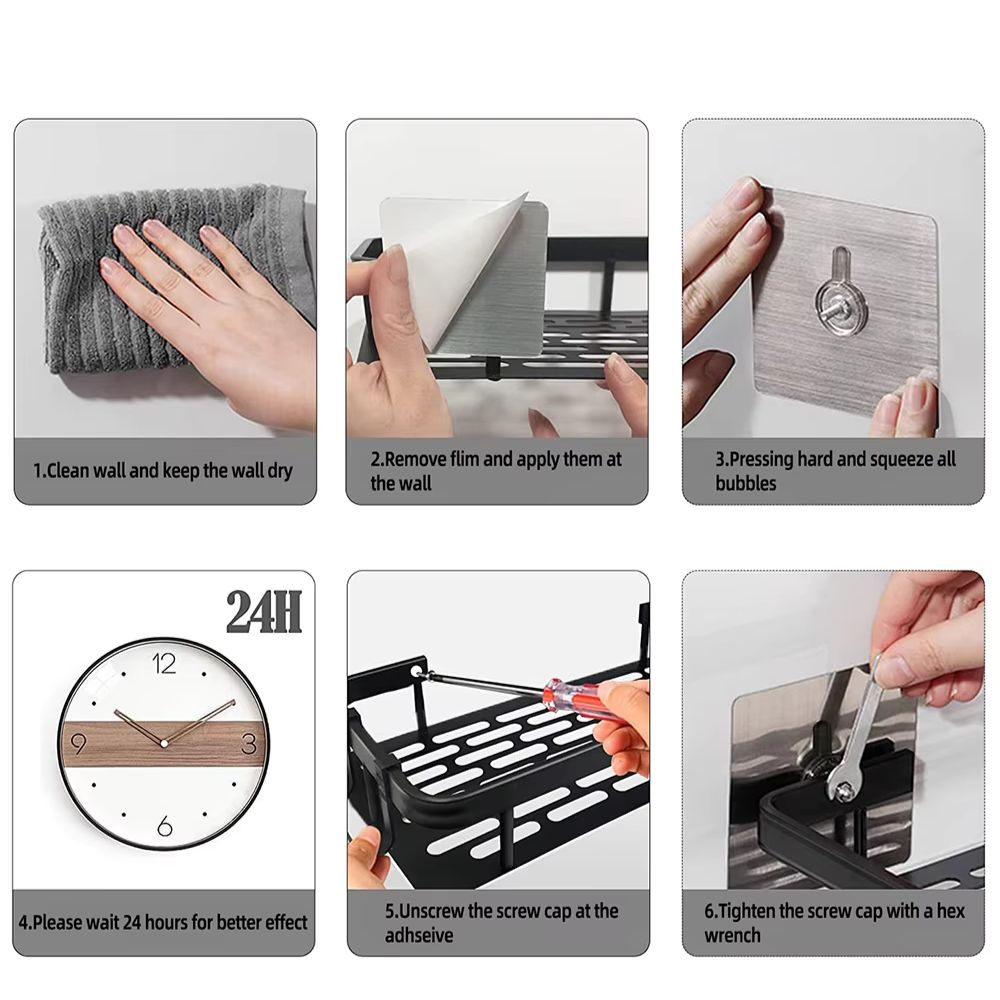 Aluminum Shower Caddy Adhesive Wall Shelf with Hook