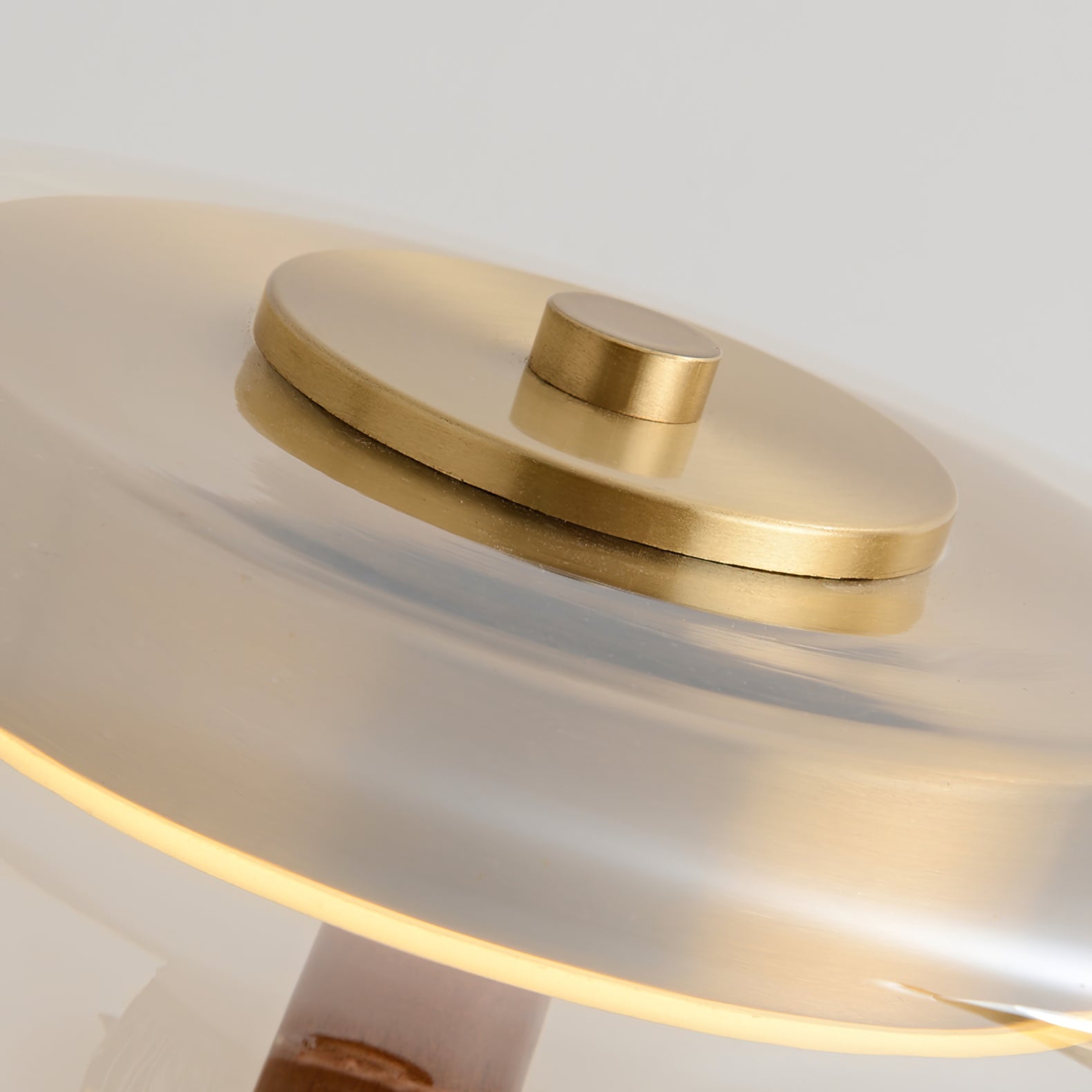 Glass Table Lamp Brass and Wood Base Three Color Temperatures Bedside