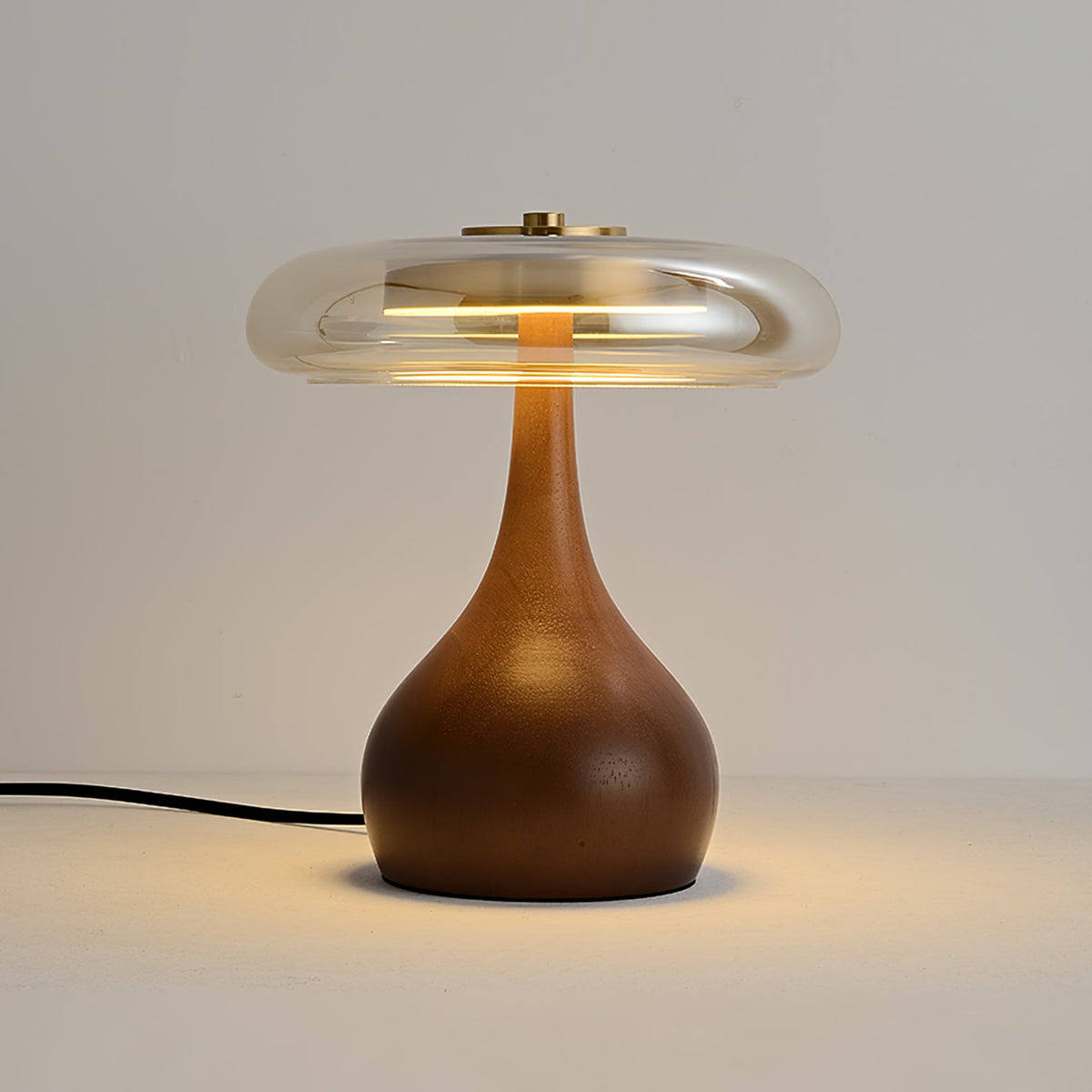 Glass Table Lamp Brass and Wood Base Three Color Temperatures Bedside