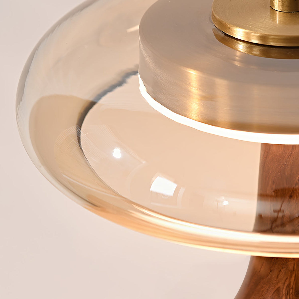 Glass Table Lamp Brass and Wood Base Three Color Temperatures Bedside