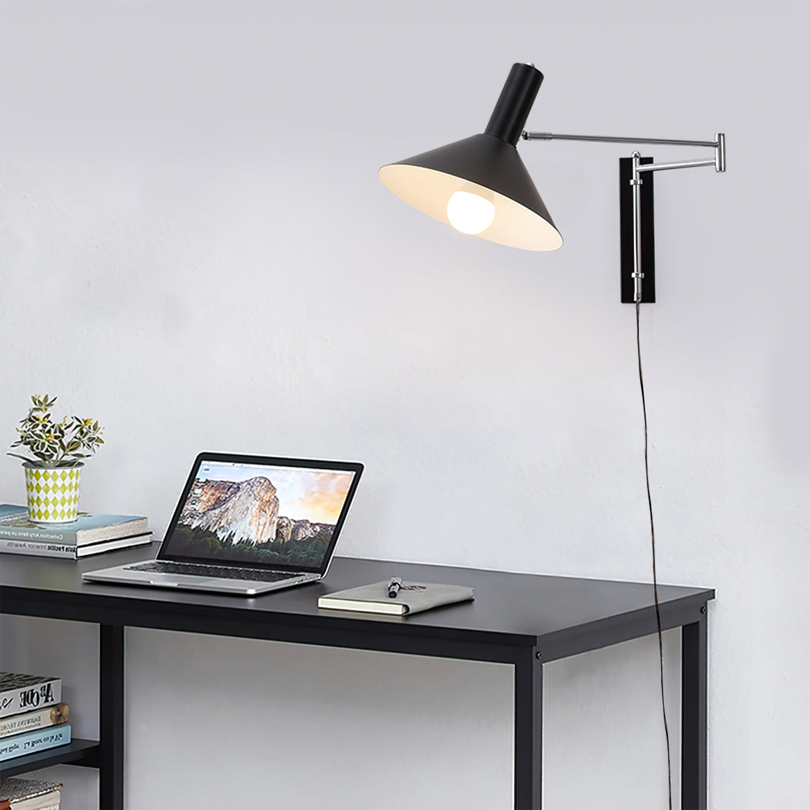 Adjustable Arm Plug In Wall Lamp Swing Reading Sconce No Wiring Needed