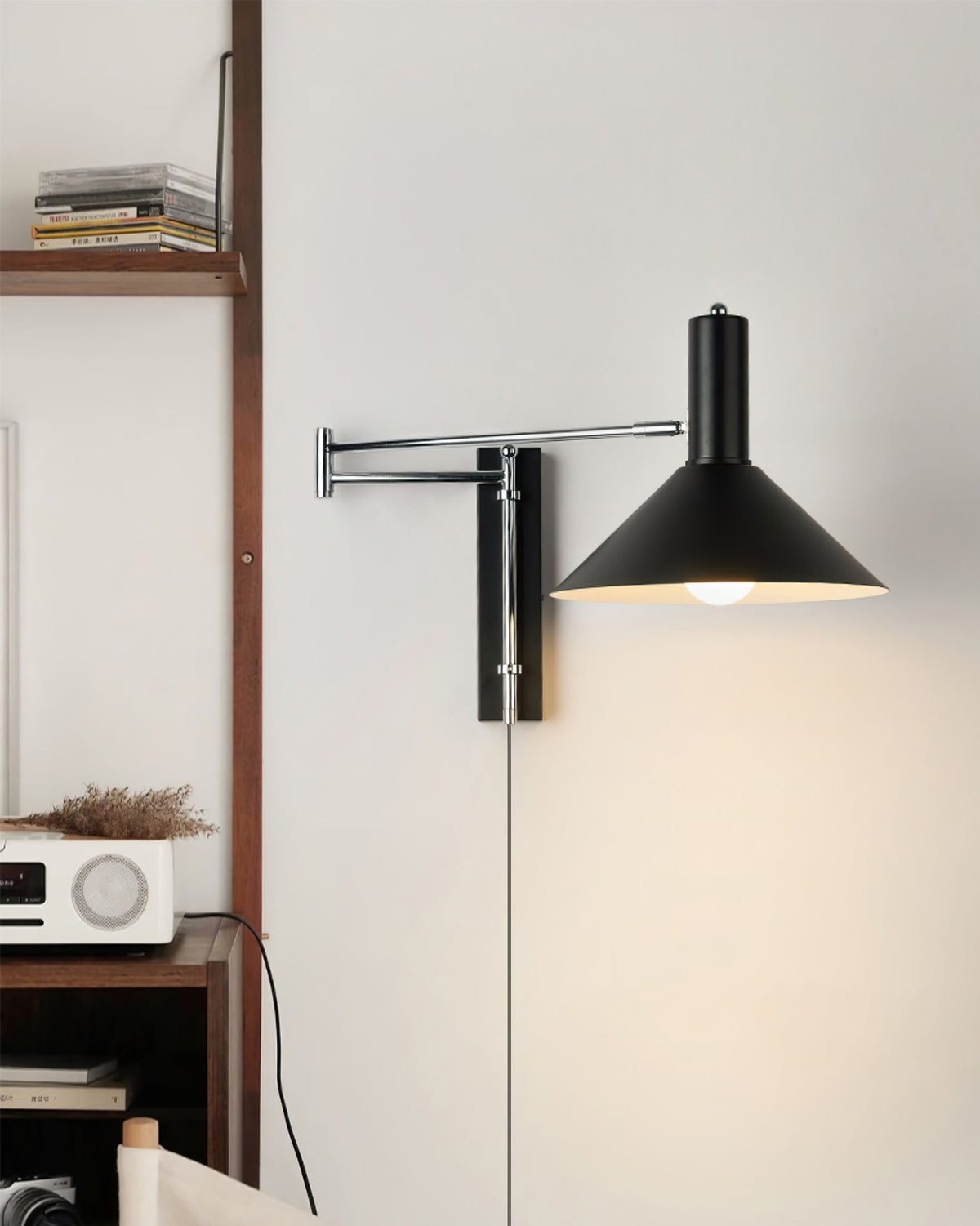 Adjustable Arm Plug In Wall Lamp Swing Reading Sconce No Wiring Needed