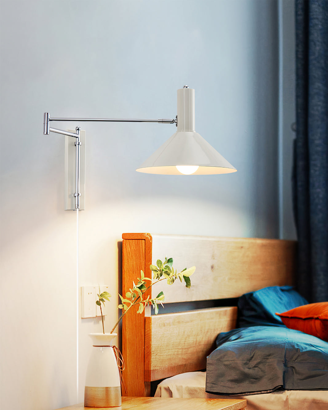 Adjustable Arm Plug In Wall Lamp Swing Reading Sconce No Wiring Needed
