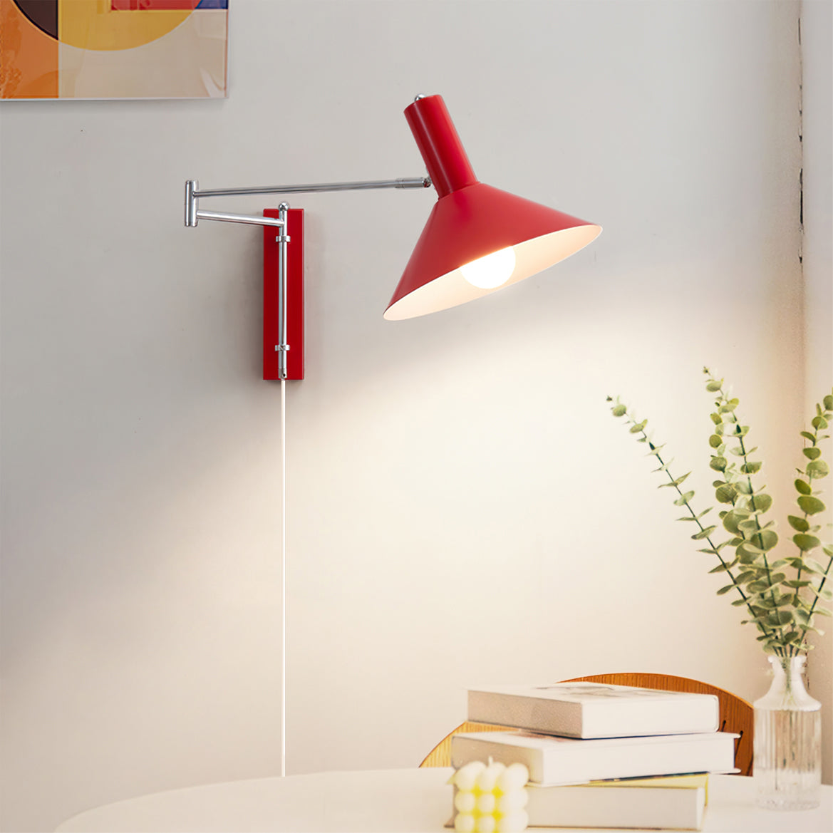 Adjustable Arm Plug In Wall Lamp Swing Reading Sconce No Wiring Needed