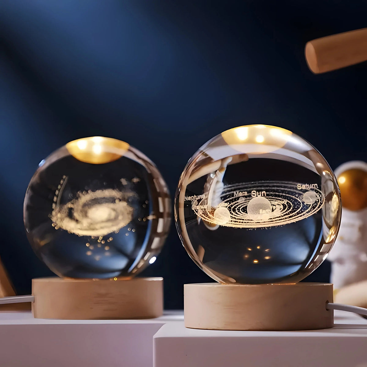 Crystal Ball Night Light 3D Laser Engraved with Wood LED Base