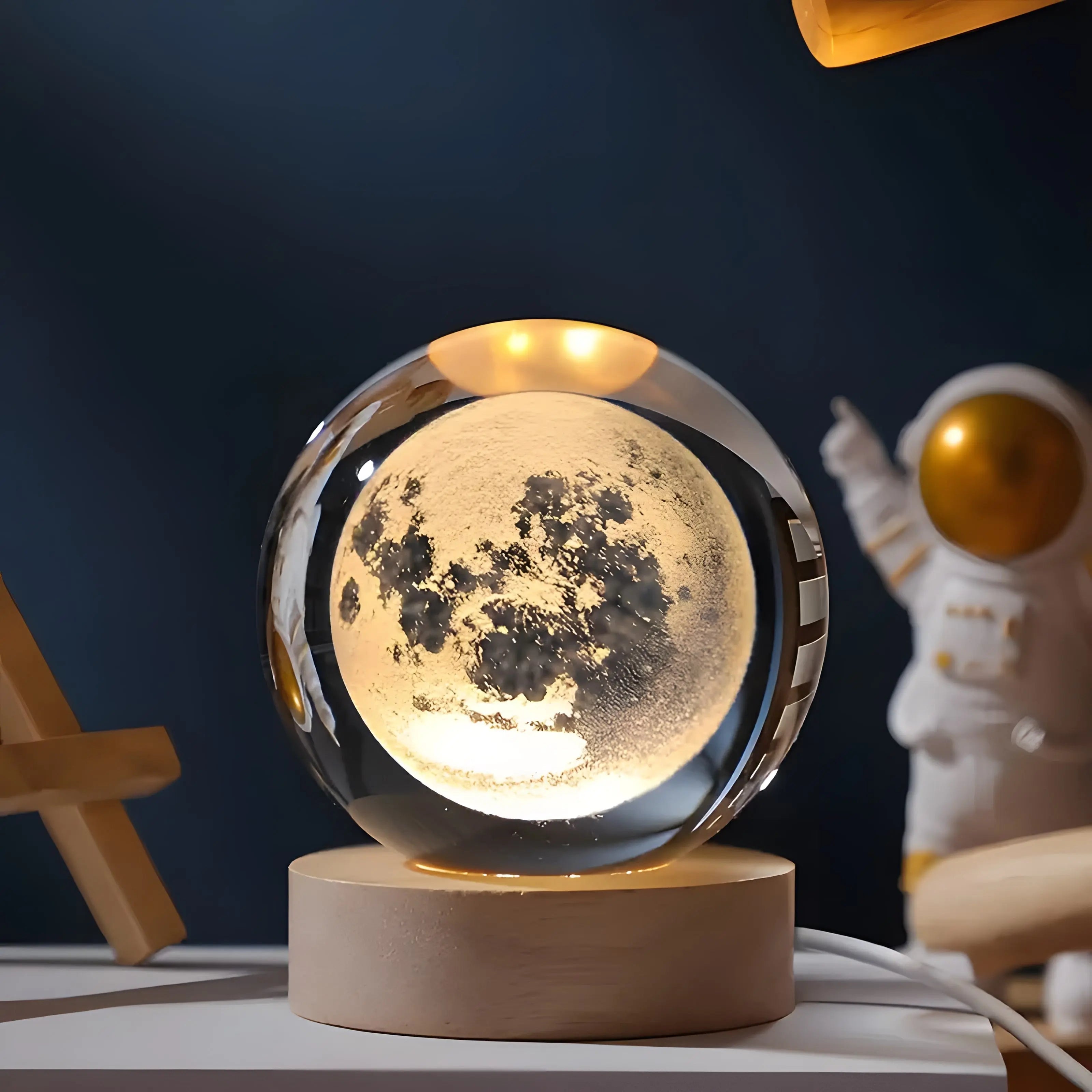 Crystal Ball Night Light 3D Laser Engraved with Wood LED Base