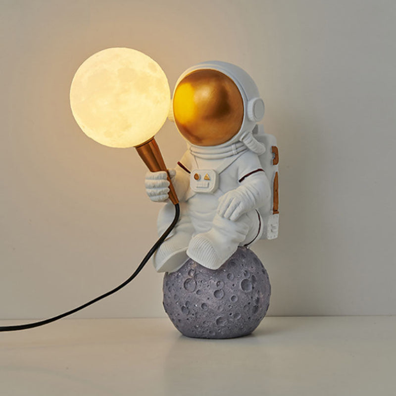 Astronaut wall lamp LED resin figure with moon ball decorative for children's room or bedroom