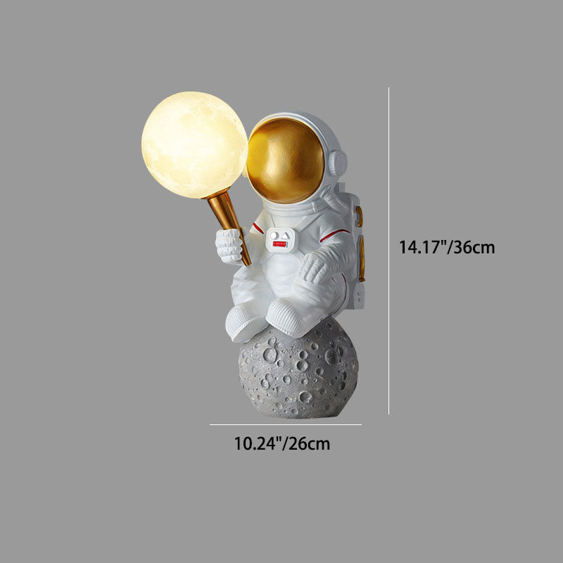 Astronaut wall lamp LED resin figure with moon ball decorative for children's room or bedroom