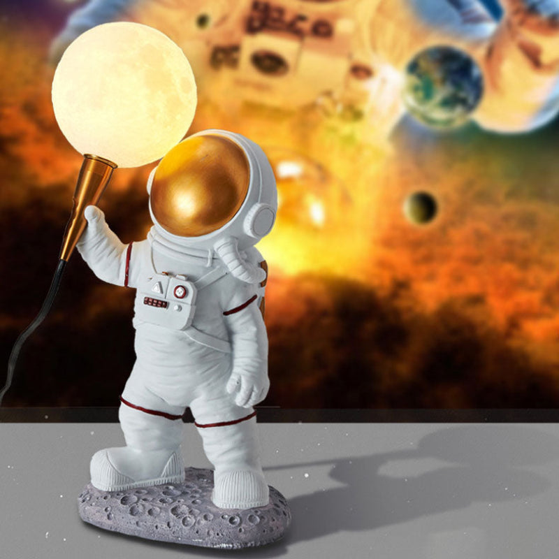 Astronaut wall lamp LED resin figure with moon ball decorative for children's room or bedroom