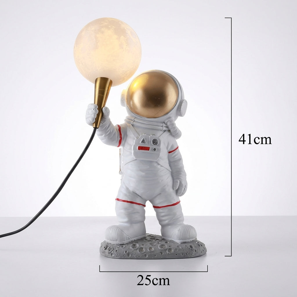 Astronaut wall lamp LED resin figure with moon ball decorative for children's room or bedroom