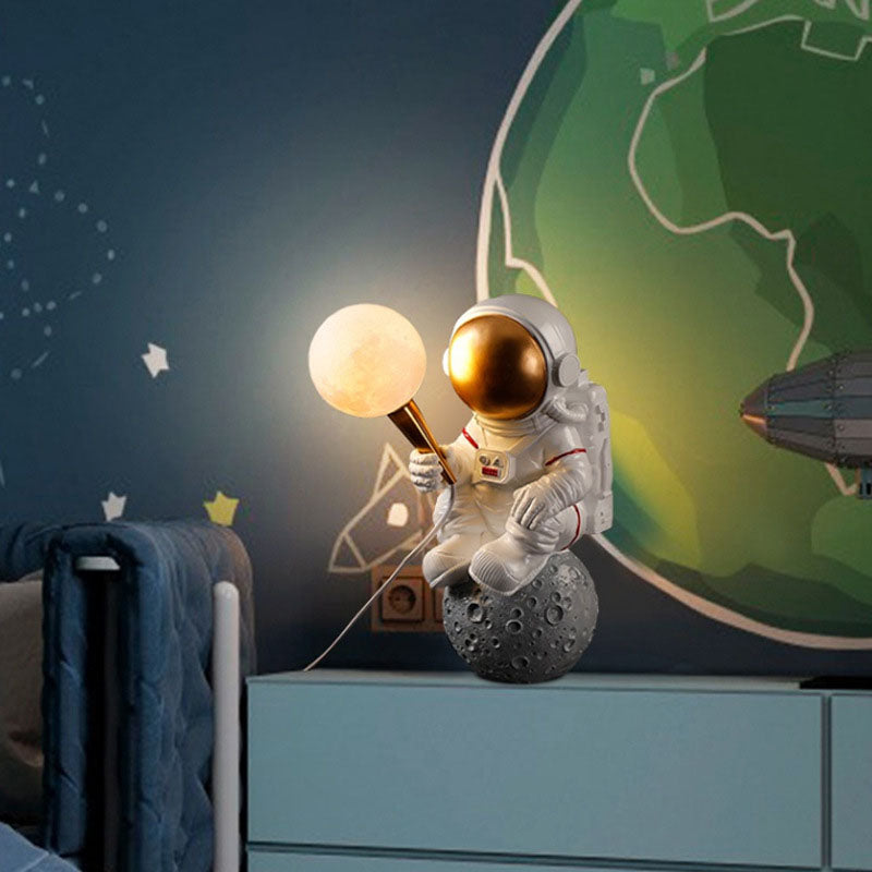 Astronaut wall lamp LED resin figure with moon ball decorative for children's room or bedroom