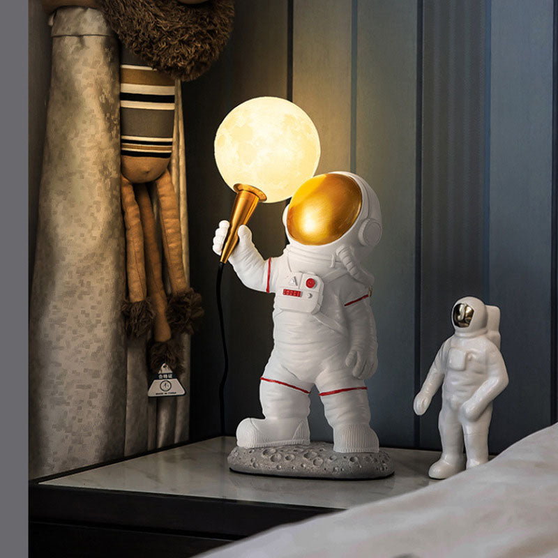 Astronaut wall lamp LED resin figure with moon ball decorative for children's room or bedroom