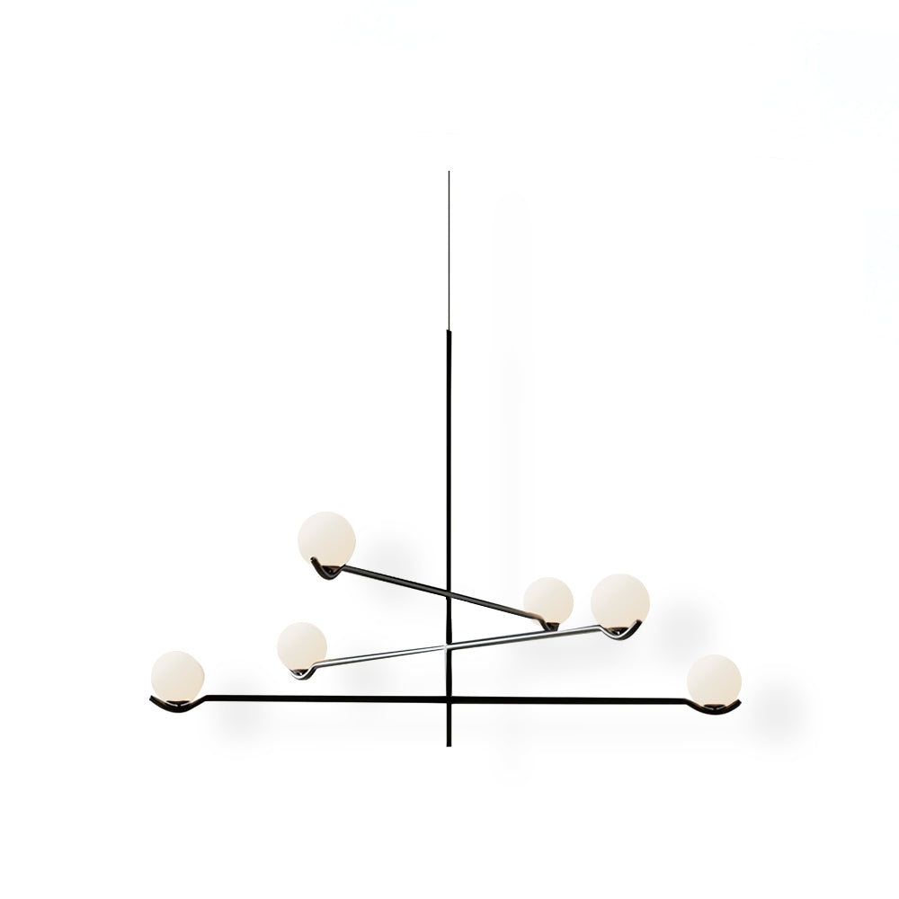 Multi Globe Pendant Light White Glass Shades on Slim Rods Dining Table