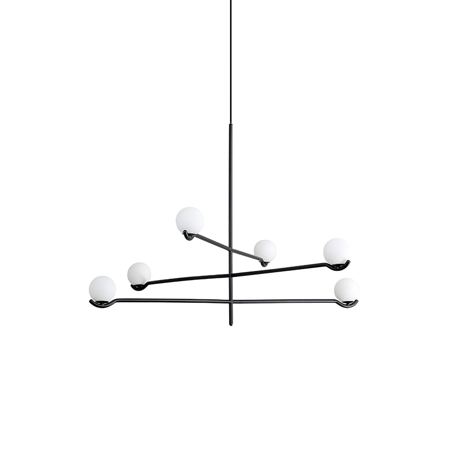 Multi Globe Pendant Light White Glass Shades on Slim Rods Dining Table